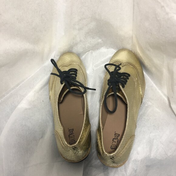 NWOT Brash Woman Wingtip Gold Loafers 9.5 Platform heel 2" Shiny - Picture 10 of 10